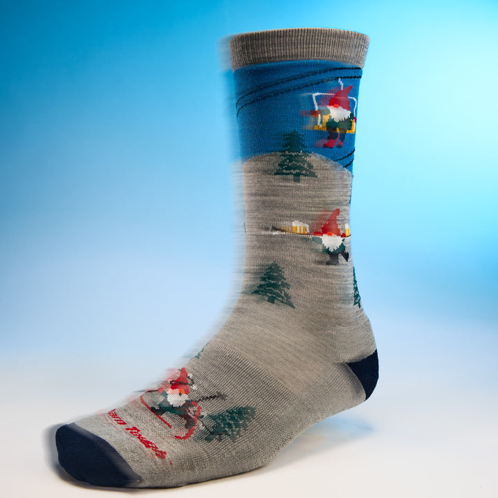 Close-up side profile studio shot of mens 6136 gnome patrol crew lightweight with cushion in grey with blue background