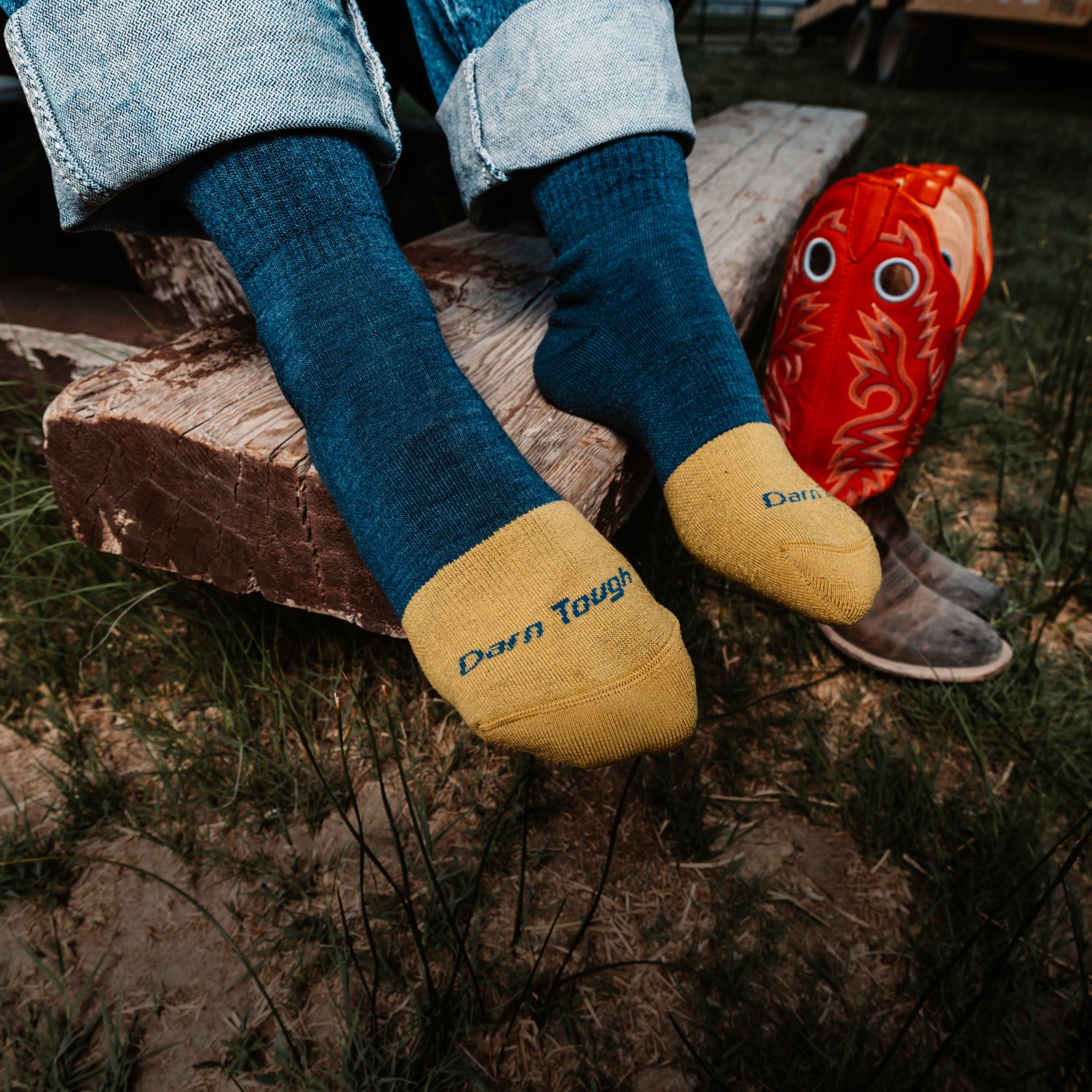 Image of model wearing the women's steely boot work socks