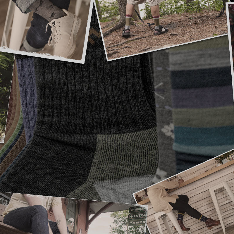 A collage of images showing older Darn Tough styles that we're re-knitting for a limited time