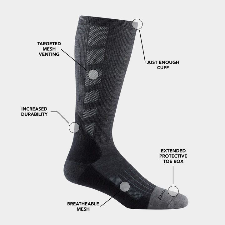Men's stanley K Mid calf in Gravel outlining the feature benefits.