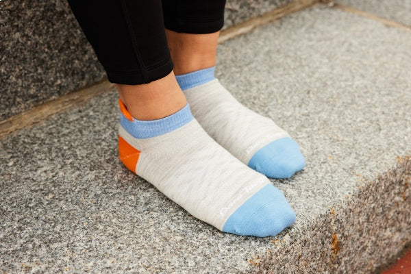 A pair of free in gray no show running socks