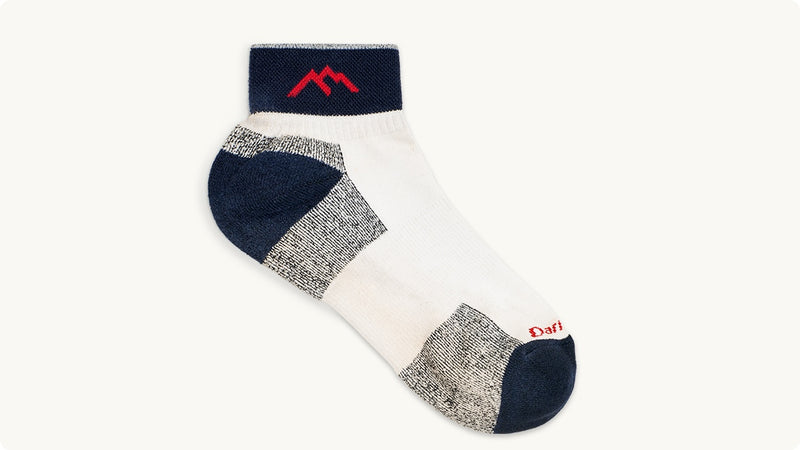 The first Darn Tough sock - a Run quarter with a white foot and blue accents