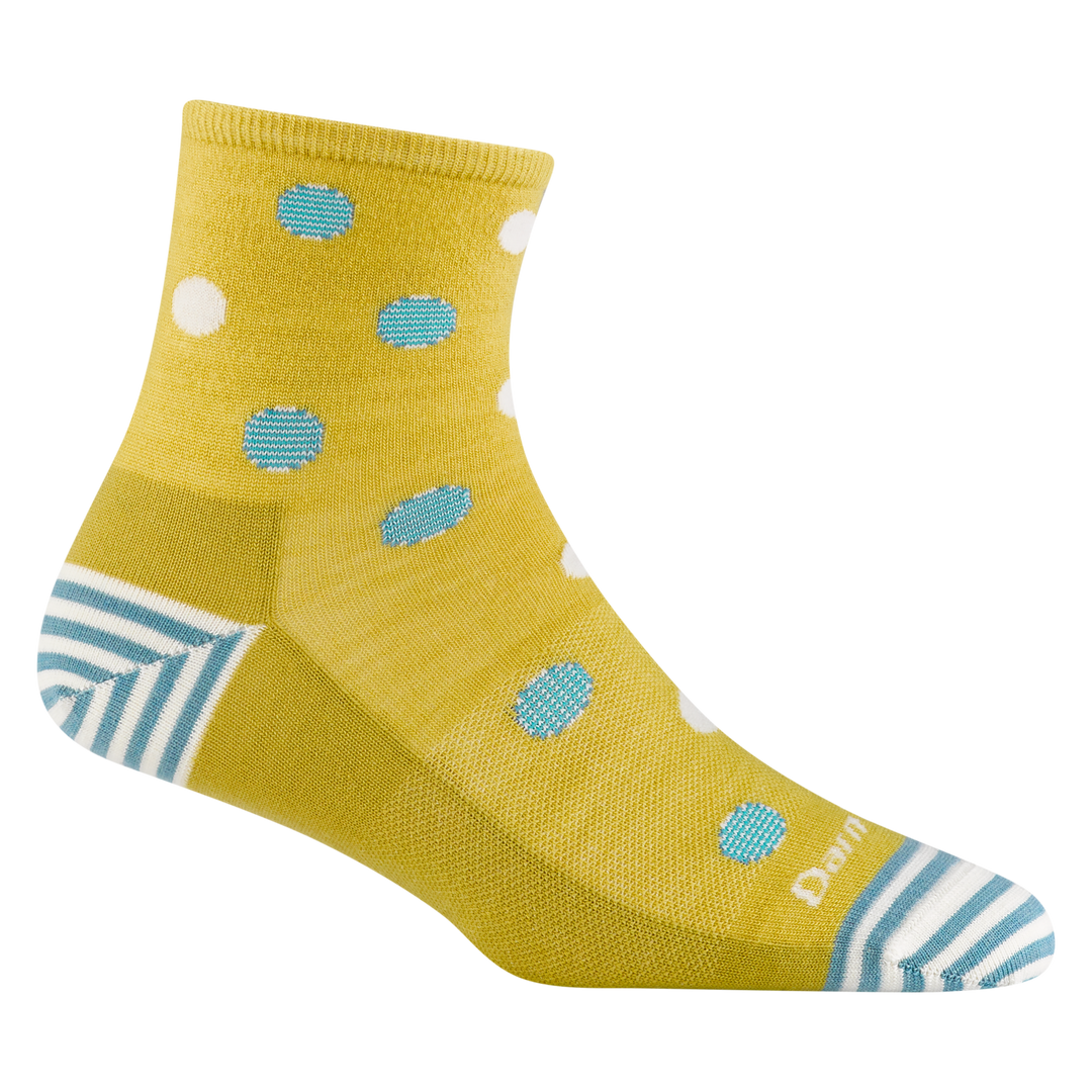 6103 women's dottie shorty lifestyle sock in buttercup yellow with blue and white striped toe/heel and polka dots