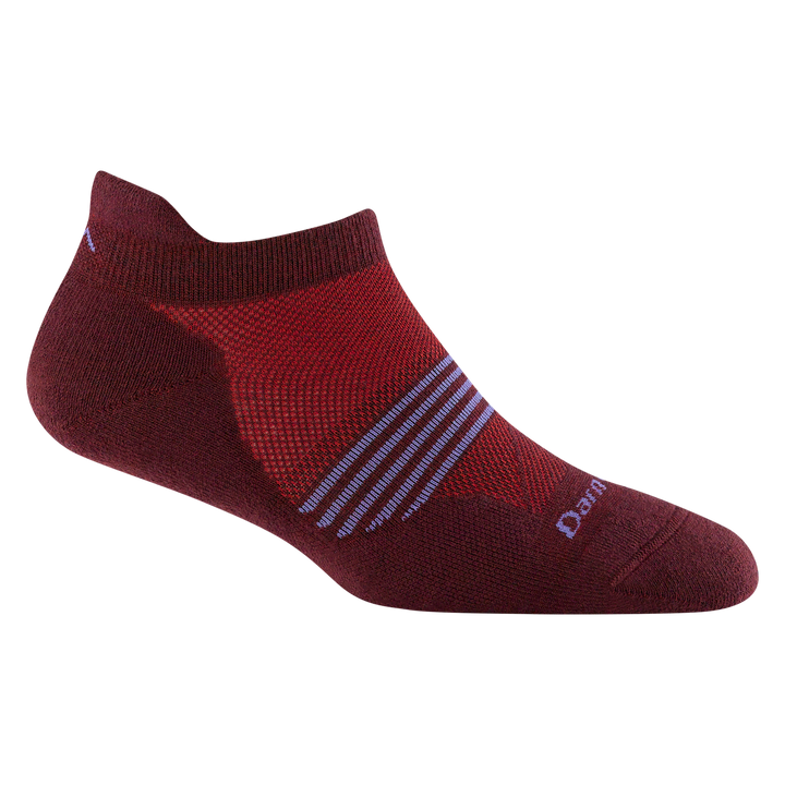 Women's Element no show tabbed running sock in maroon with purple stripes