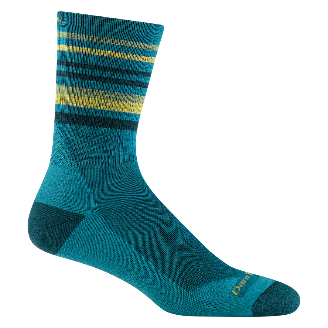 5012 men's fastpack micro crew hiking sock in cascade blue with dark teal toe/heel accents and teal and yellow ankle stripes