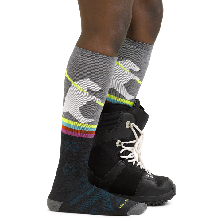 Women's Due North Snowboard and Ski Socks in Gray with Polar Bears in boot