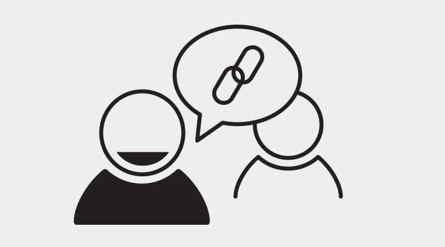 An illustrated person sharing a link with another person