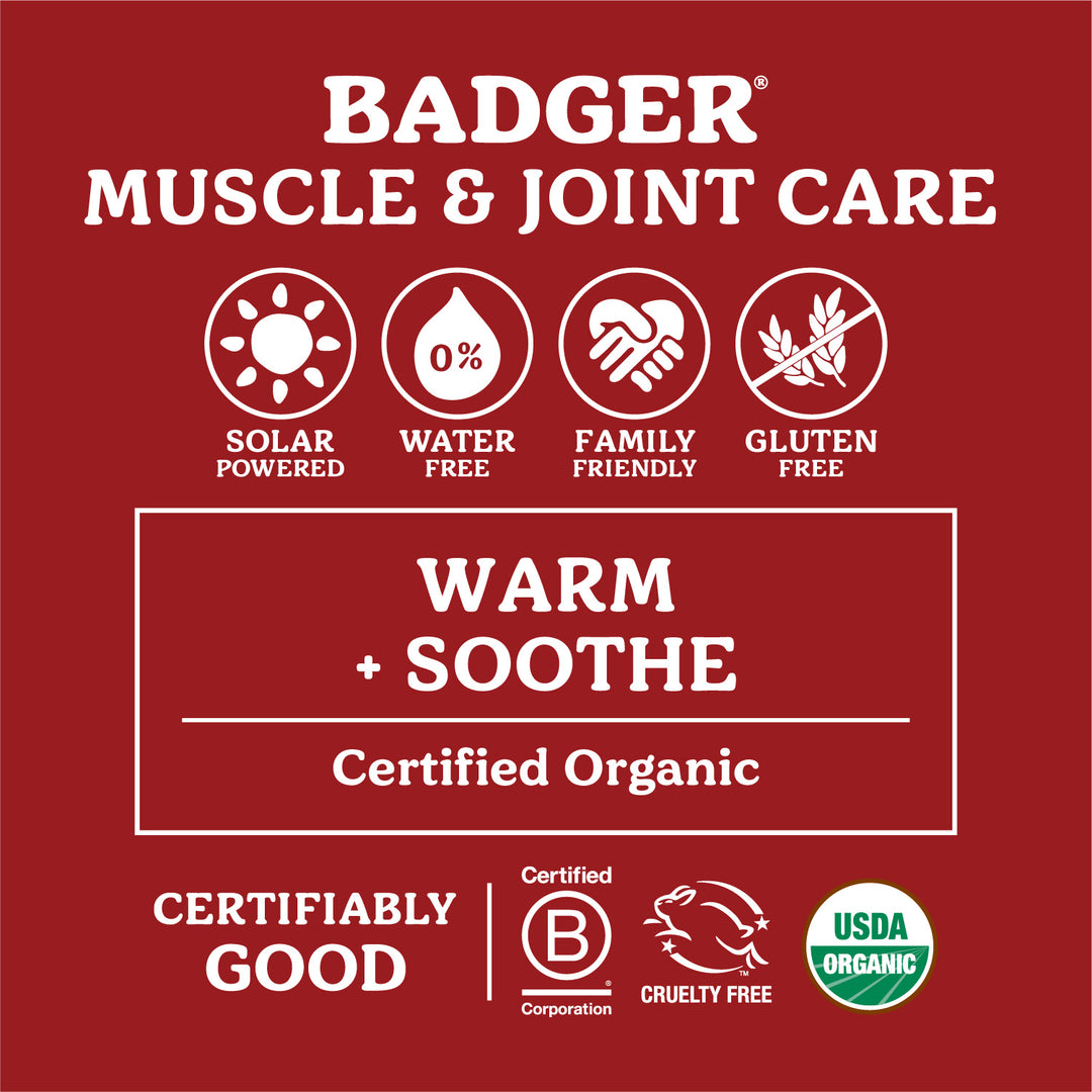 Informational image about badger muscle and joint care with certified organic info