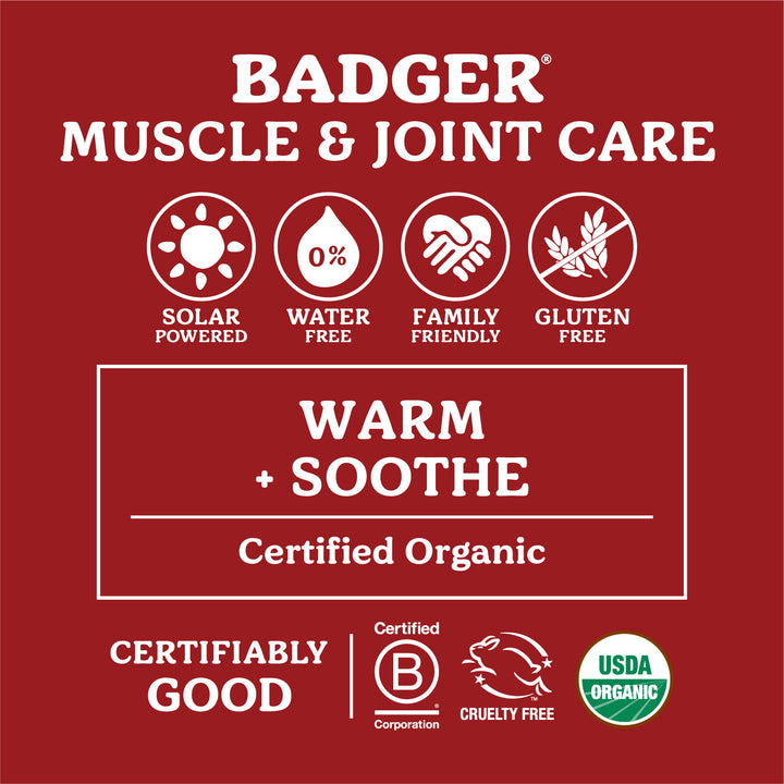 Informational image about badger muscle and joint care with certified organic info