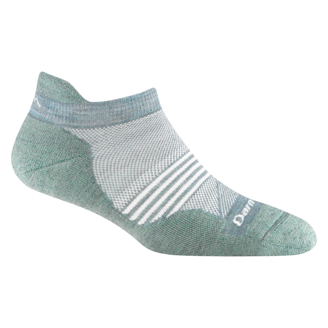 1112 women's element no show tab running sock in color seafoam with white forefoot striping and darn tough signature