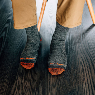 Close up overhead shot of model wearing men&