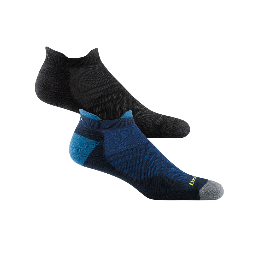 side by side image of the men's 1039 no-show running socks in Eclipse and black