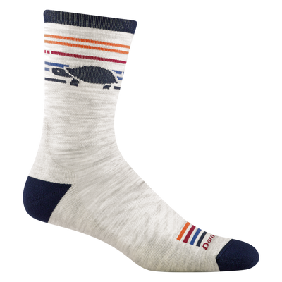 1041 men's pacer micro crew running sock in ash gray with navy toe/heel accents and turtle detail on ankle
