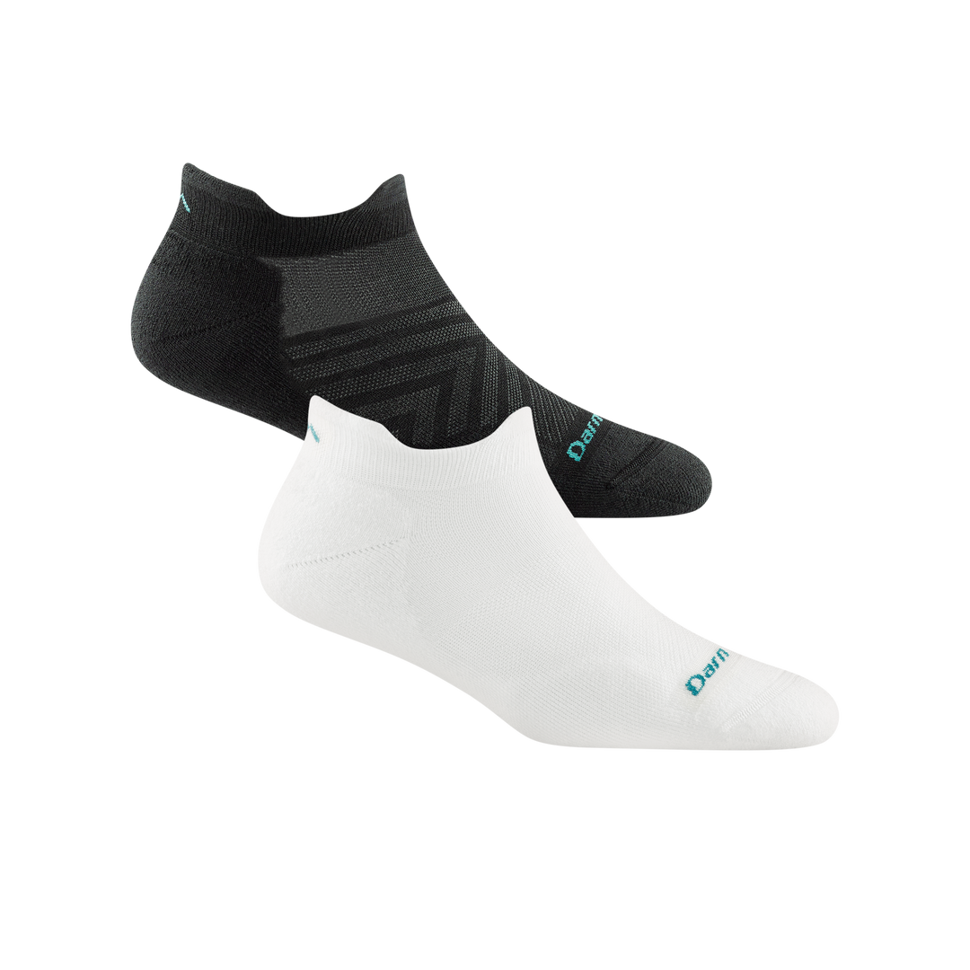 2 pack bundle including 2 pairs of the women's run no show tab running sock in black and white