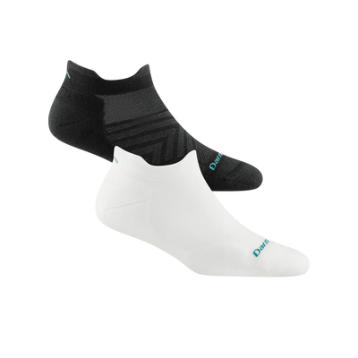 2 pack bundle including 2 pairs of the women's run no show tab running sock in black and white