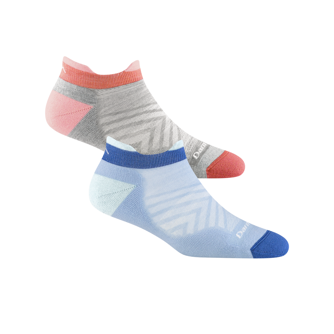 2 pack bundle including 2 pairs of the women's run no show tab running sock in ash and sky blue