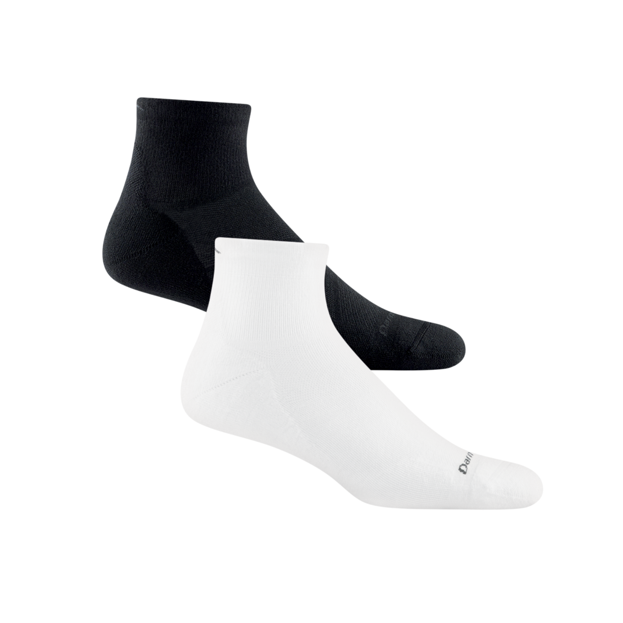 2 pack bundle shot of men's coolmax quarter running sock in black and white