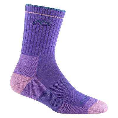 1903 women's limited edition micro crew hiking sock in majesty purple with light pink toe/heel accents and blue details