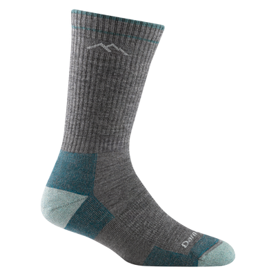 1907 women's hiking boot sock in color slate gray with seafoam toe/heel accents and teal color block details