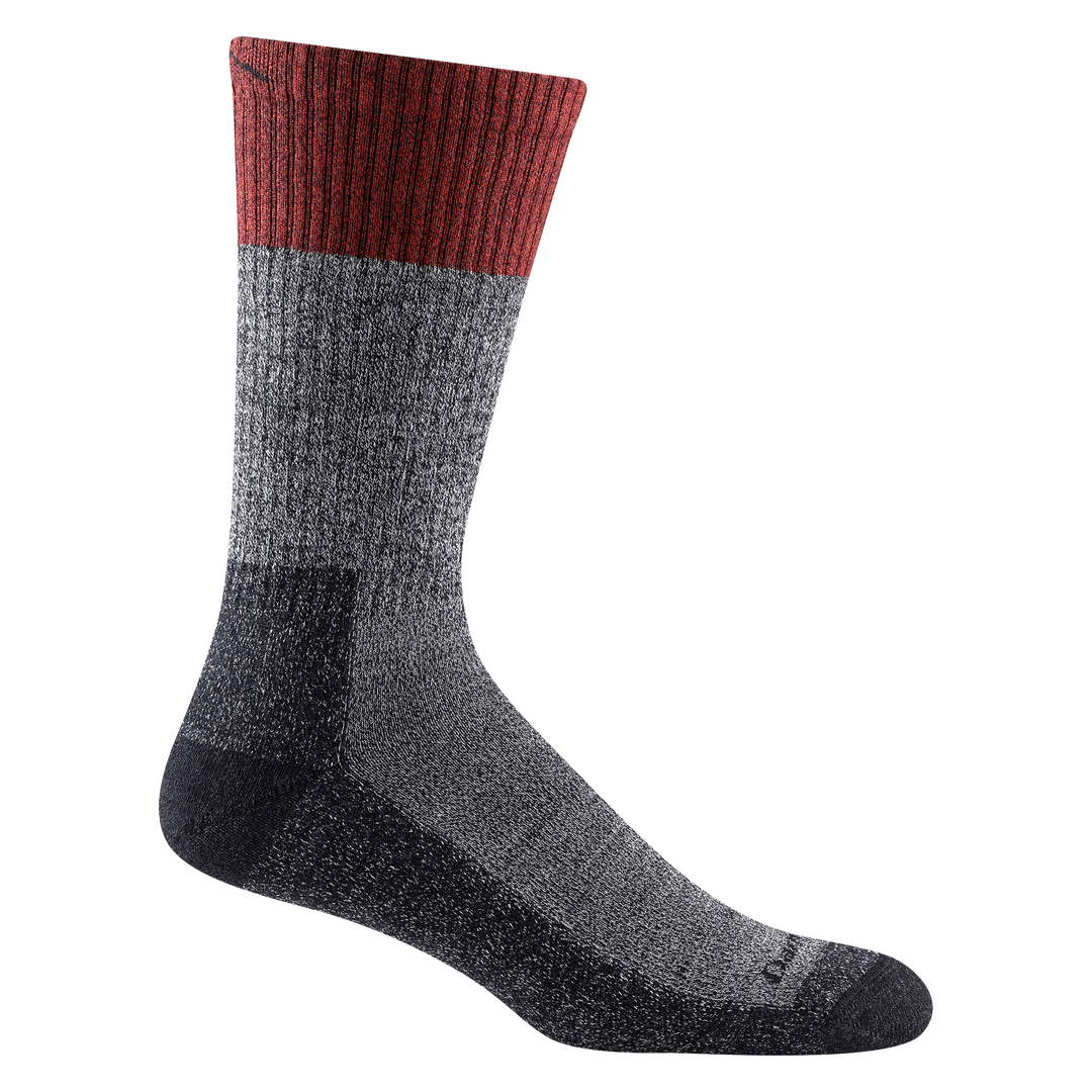 1981 men's scout boot hiking sock in color heathered gray with black toe/heel accents and red color block around calf