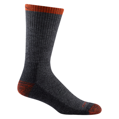 1982 men's nomad boot hiking sock in color dark gray with orange toe/heel accents and darn tough signature on forefoot