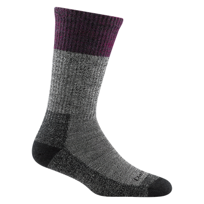 1983 women's scout boot hiking sock in color heathered gray with black toe/heel accents and purple color block on calf