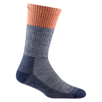1983 women's scout boot hiking sock in color heathered blue with navy toe/heel accents and orange color block on calf