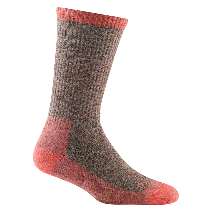 1984 women's nomad boot hiking sock in color brown with coral toe/heel accents and darn tough signature on forefoot