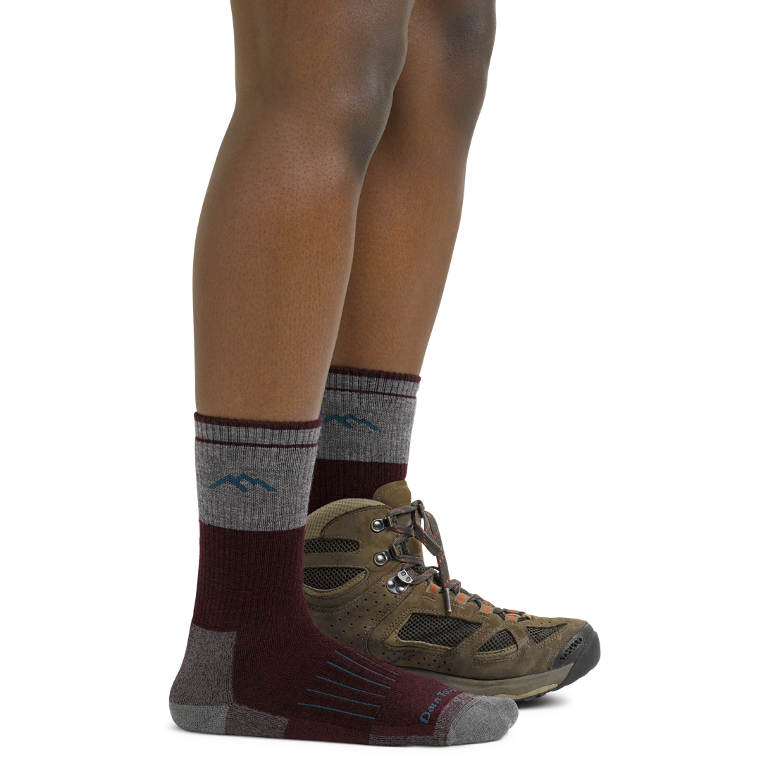 Women's Hunter Heavyweight Boot Sock Hunting Socks in Burgundy with boots