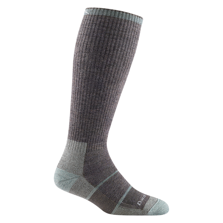 2201 women's mary fields over-the-calf sock in color shale gray with seafoam toe/heel accents and two stripes on forefoot