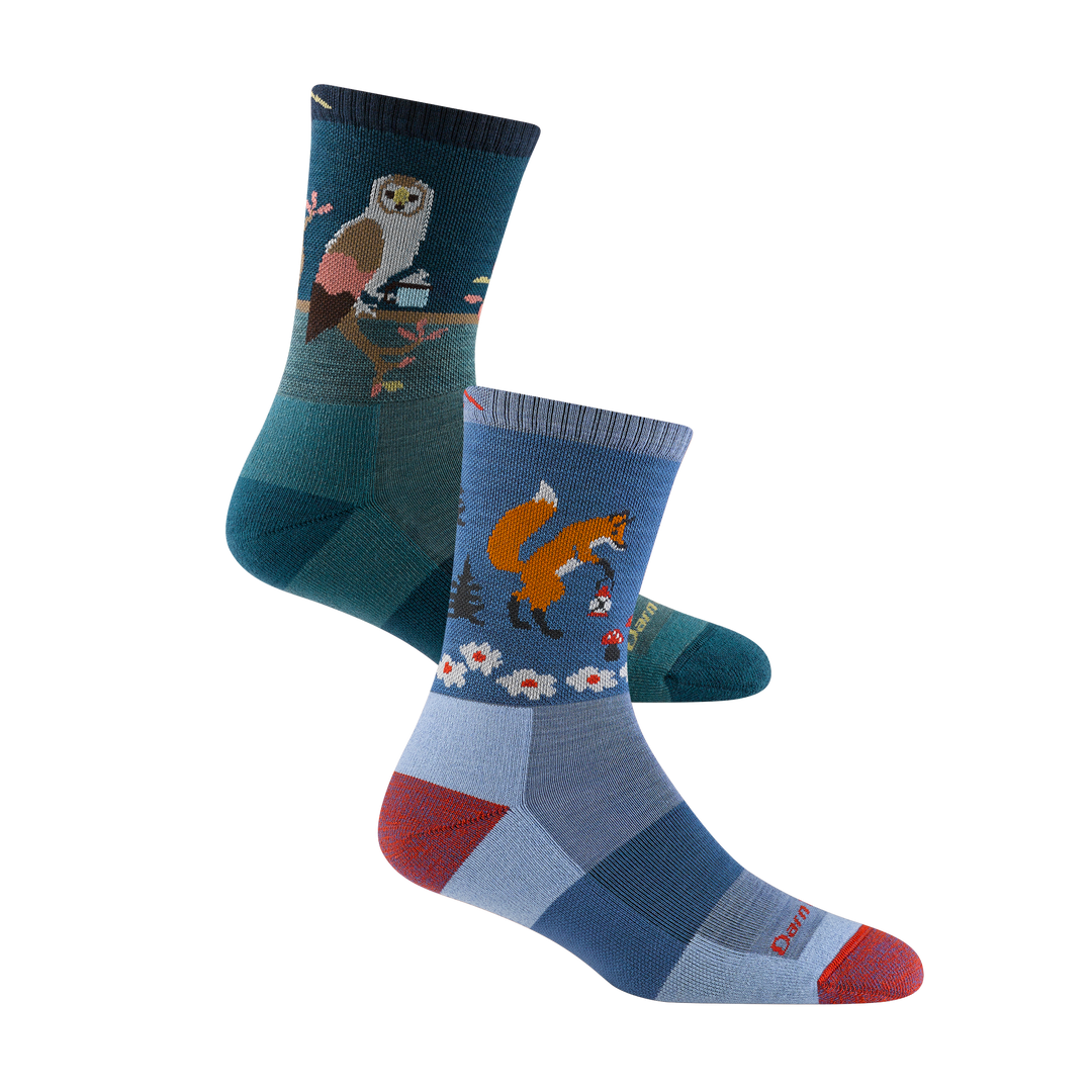 2 pack bundle including 2 pairs of the women's critter club micro crew hiking sock in vapor and teal