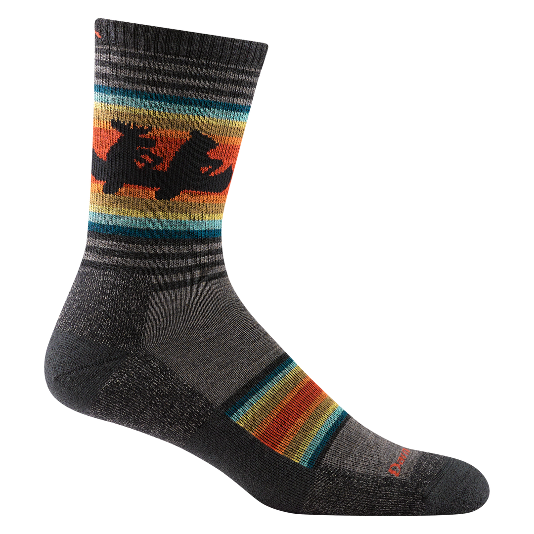 5003 men's willoughby micro crew hiking sock in color taupe with rainbow striping and black willoughby details