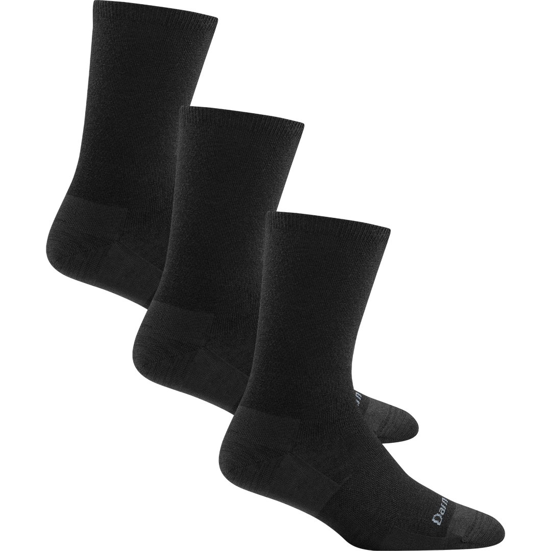 3 pack bundle shot including 3 pairs of the women's basic crew lifestyle sock all in the color black