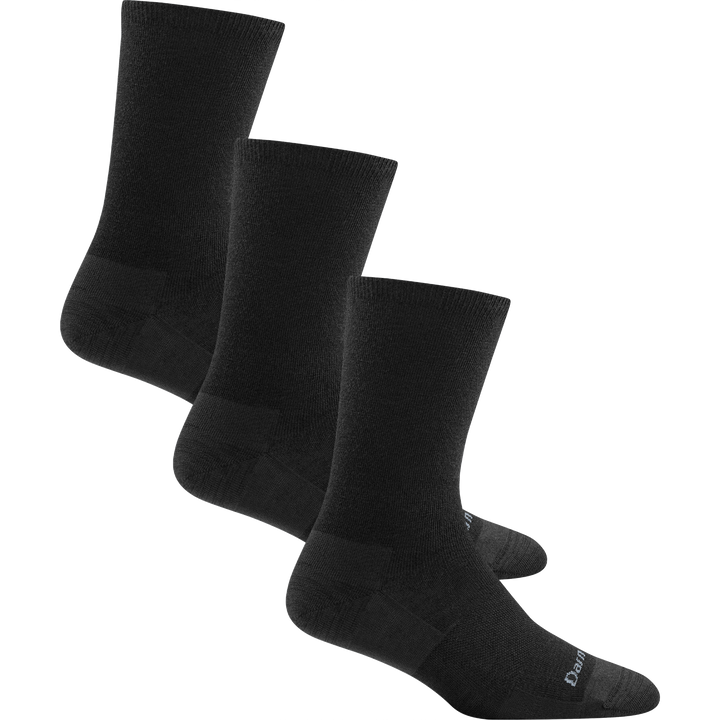 3 pack bundle shot including 3 pairs of the women's basic crew lifestyle sock all in the color black