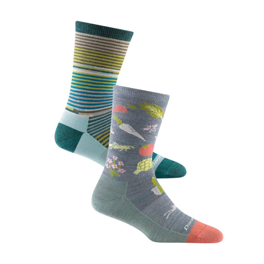 2 pack bundle including the women's farmer's market and pixie crew lifestyle socks in the colors seafoam and teal