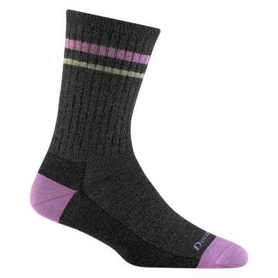 6064 women's letterman crew lifestyle sock in pewter gray with pink toe/heel accents and ankle stripe