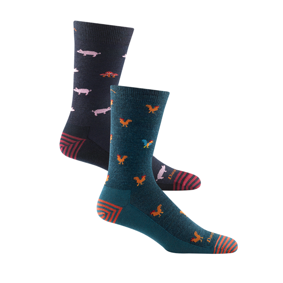 2 pack bundle shot of the men's strut crew lifestyle sock and the men's truffle hog crew lifestyle sock