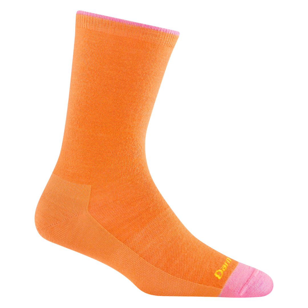 6212 women's limited edition solid basic crew lifestyle sock in apricot orange with pink toe accent