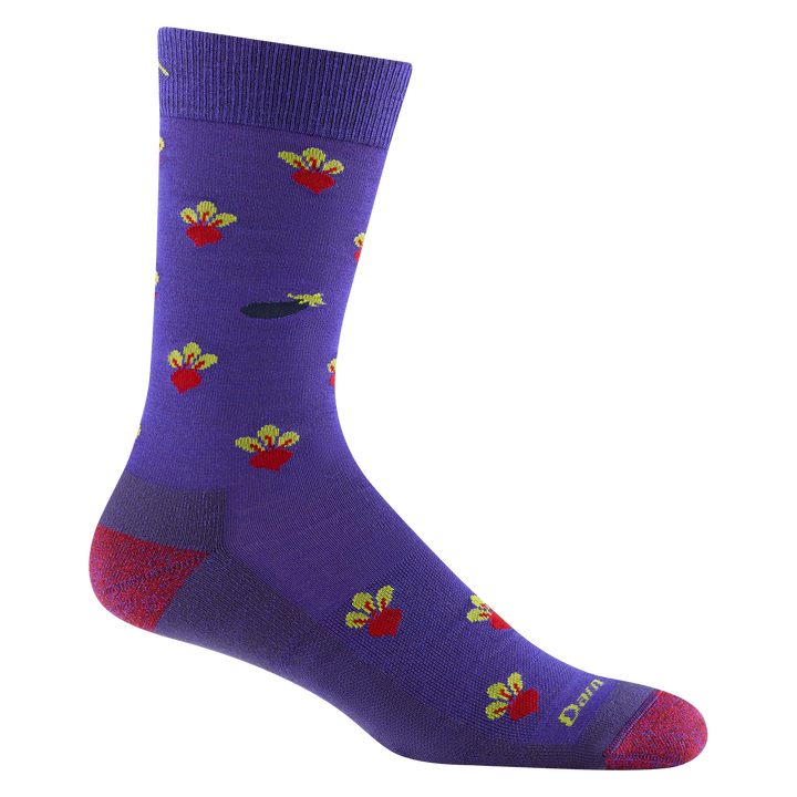 Reverse side of the men's beets crew lifestyle sock in eggplant with purple eggplant detail and green darn tough signature