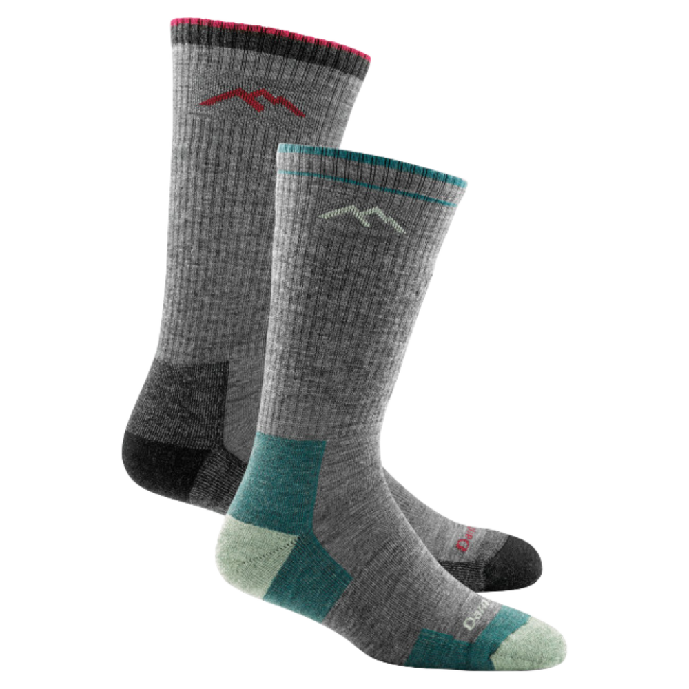 2 pack bundle shot of the men's boot hiking sock in charcoal and the women's boot hiking sock in slate