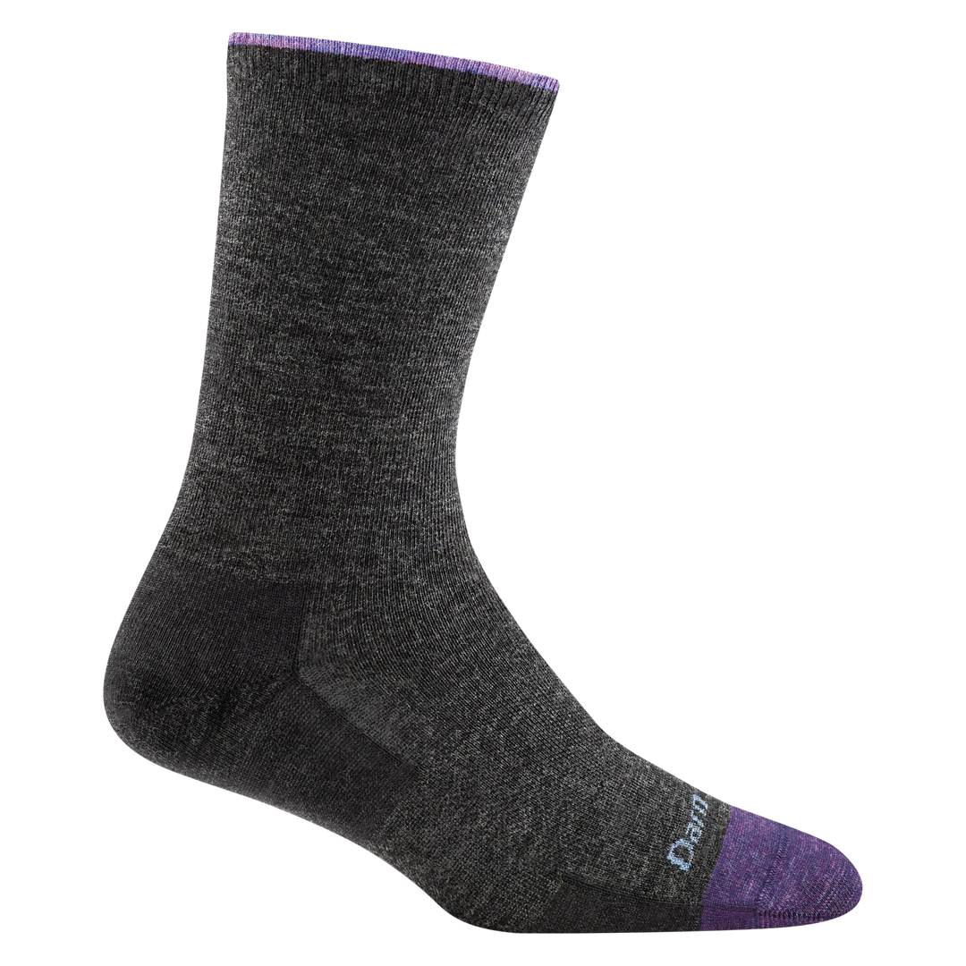 6012 women's solid basic crew lifestyle sock in charcoal with purple toe accent