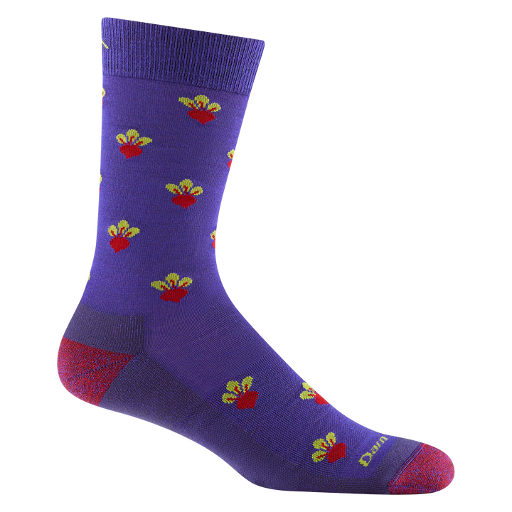 Side of the men's beets crew lifestyle sock in eggplant with purple eggplant detail and green darn tough signature