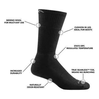 Image of T4021 Tactical Boot Sock in Black calling out all of the features and benefits