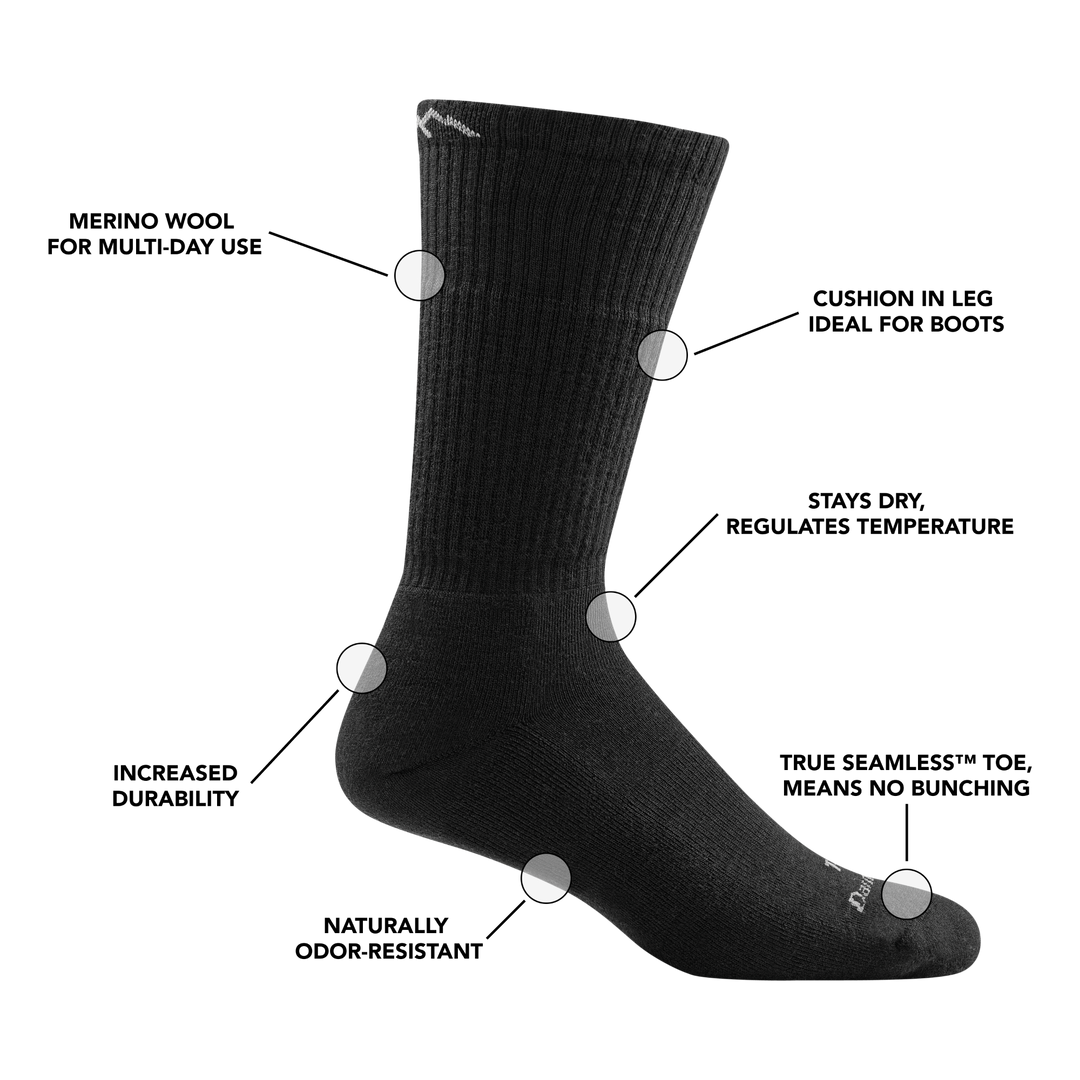Image of T4021 Tactical Boot Sock in Black calling out all of the features and benefits