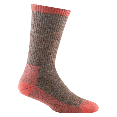 Studio shot of Nomad boot sock in brown. It is brown and coral in color.
