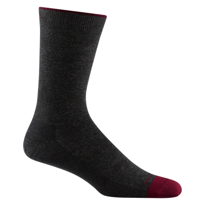 6032 men's solid crew lifestyle sock in color charcoal with burgundy toe accent and darn tough signature on forefoot