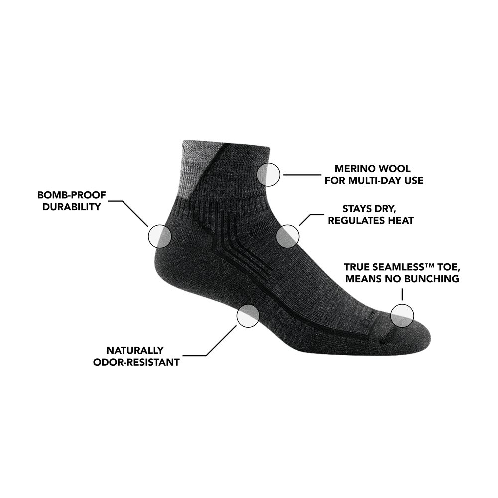 Image of Men's Quarter Hiker in Black calling out it's features and benefits